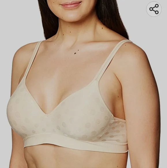 ๐ NWT HANES Comflort Flex FullCoverage Wireless Bra Taupe Polkadot Women's Sz M - Picture 1 of 9